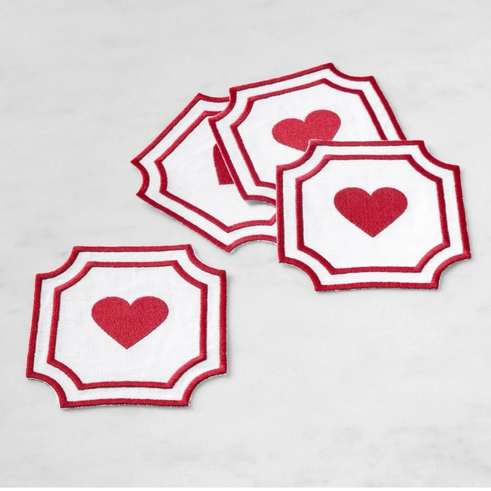 Williams Sonoma Cartouche Heart Coasters, Set of 4